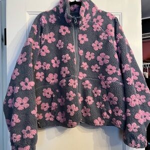 Floral Pink and Gray Womens fleece Jacket